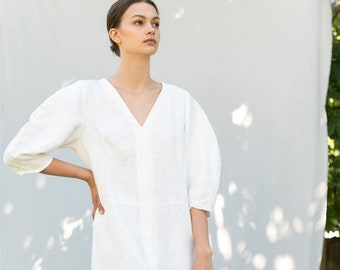 Linen dress  TRUDY,  long linen dress , White Linen tunic  dress, linen clothing for women