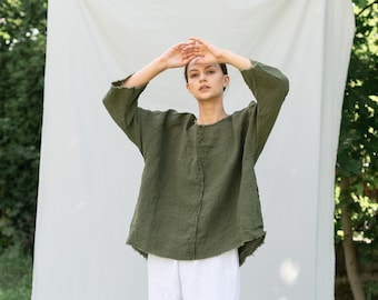 Linen shirt Sydney,  Linen shirt  for women, 3/4  sleeve shirt , plus size shirt, tunic shirt , boho shirt oversized