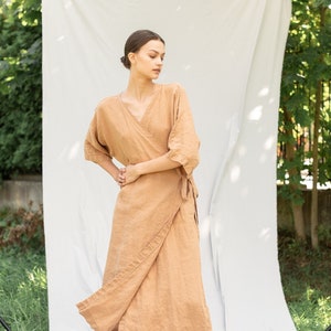 Linen wrap dress EVA. Linen wrap dress .Linen dress 3/4 sleeves. Linen kaftan, linen coat, Linen clothing for women.