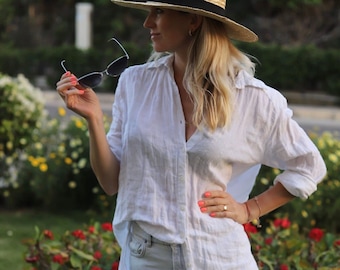 Linen Shirt CARLA Long . Linen Shirt Dress , Linen Blouse, Classic