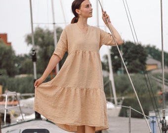 Linen dress JOAN . Linen kaftan, linen tunic dress. Linen clothing for women.