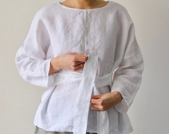 Linen shirt HELEN ,  Linen shirt  for women, 3/4  sleeve shirt , tunic shirt , linen blouse, white shirt