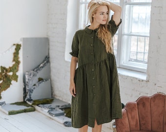 Linen dress JOY . Knee length dress. Linen tunic dress, pinguine dress , linen clothing for women