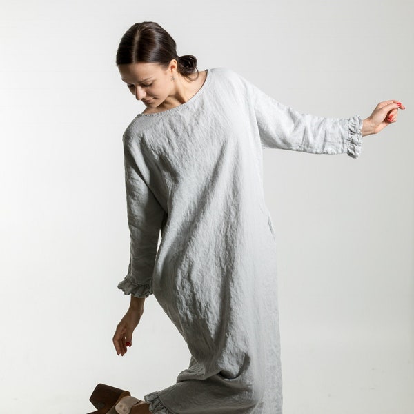 Linen dress CLAIRE . Ankle length  linen dress , 3/4 sleeves. Linen tunic dress