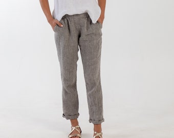 Natural  linen pants BELLA . Washed women linen trousers. Linen clothing for women.Slightly tapered linen pants