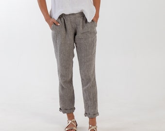 Pantalon en lin naturel BELLA . Pantalon femme en lin lavé. Vêtements en lin pour femme.Pantalon en lin légèrement fuselé