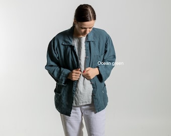Linen shirt ERICA.  Long sleeve shirt relaxed fit, tunic shirt , classic  shirt , linen jacket