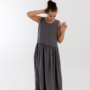 Linen dress SUSAN.  Grey linen dress, ruffle waist linen dress. Linen tunic dress, linen clothing for women, sleevless