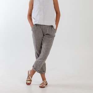 Natural linen pants BELLA . Washed women linen trousers. Linen clothing for women.Slightly tapered linen pants zdjęcie 7