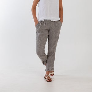 Natural linen pants BELLA . Washed women linen trousers. Linen clothing for women.Slightly tapered linen pants zdjęcie 6