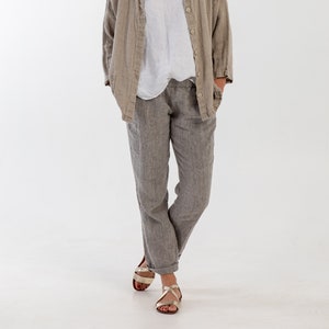 Natural linen pants BELLA . Washed women linen trousers. Linen clothing for women.Slightly tapered linen pants zdjęcie 5