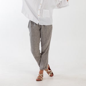 Natural linen pants BELLA . Washed women linen trousers. Linen clothing for women.Slightly tapered linen pants image 2
