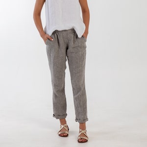 Natural linen pants BELLA . Washed women linen trousers. Linen clothing for women.Slightly tapered linen pants zdjęcie 1