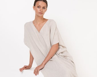 Linen dress EVA short sleeves . Linen kaftan, linen tunic dress. Linen clothing for women.