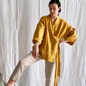 Linen wrap shirt AJO .Linen jacket.Japanese inspired oversize kimono jacket,linen wrap dress, linen clothing for women image 6