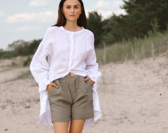 Natural  linen shorts APRIL. Washed women linen shorts. Linen clothing for women.