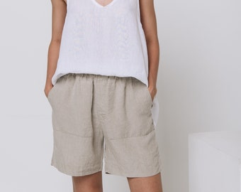 Natural  linen shorts APRIL. Washed women linen shorts. Linen clothing for women.