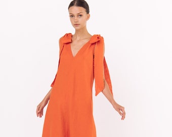 Linen dress ORANGE LILY . Long  linen dress, maxi dress,  sleeveless dress. Linen kaftan,  Linen clothing for women.