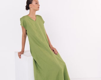 Linen dress DOR  . Long  linen dress, maxi dress,  short sleeves. Linen kaftan,  Linen clothing for women.