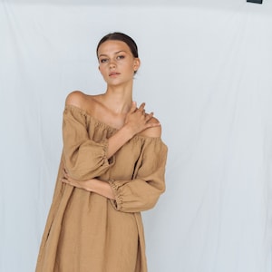 Linen dress STELLAR . Off the shoulder dress. Linen kaftan dress