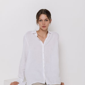Linen shirt CARLA . Linen shirt , linen blouse, classic white linen shirt image 9