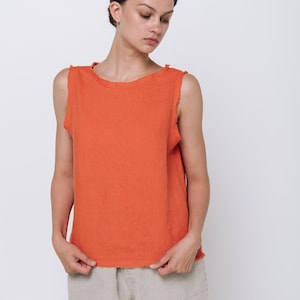 Top corto in lino RAW EDGE, canotta in lino, camicia in lino per donna, camicia tunica