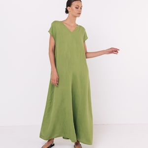 Linen dress DOR  . Long  linen dress, maxi dress,  short sleeves. Linen kaftan,  Linen clothing for women.
