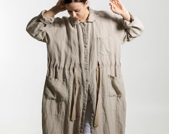 Linen jacket LAURA . Full length jacket. Linen coat. Loose  fit oversize dress, linen clothing for women