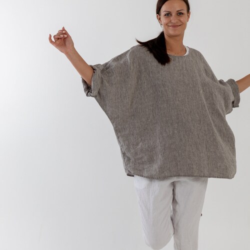 Linen Shirt VANESSA . Linen Shirt for Women 3/4 Sleeve Shirt | Etsy