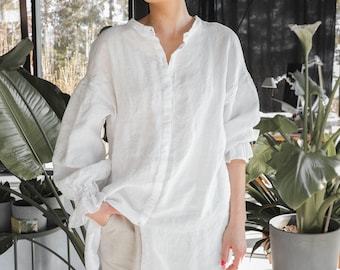 Linen shirt dress STELLA. Knee length dress. Linen tunic dress, linen clothing for women