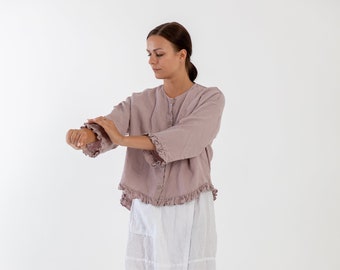 Chemise en lin NAOMI, chemise tunique, chemise d'été bohème, vêtements en lin pour femme, robe d'été en lin