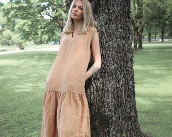 Linen dress BETA , sleeveless . Linen kaftan, linen tunic dress. Linen clothing for women.