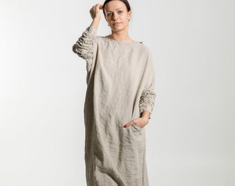 Linen dress BARCELONA . Linen dress 3/4 sleeves.  Knee length dress. Linen tunic dress