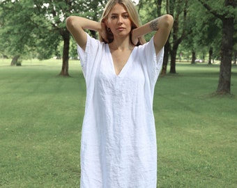 Linen dress EVA short sleeves . Linen kaftan, linen tunic dress. Linen clothing for women.