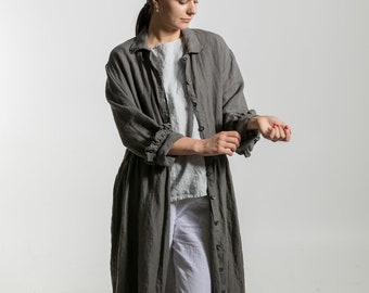 Linen jacket KAREN.  Full length jacket. Linen coat. Linen shirt dress .Loose  fit dress