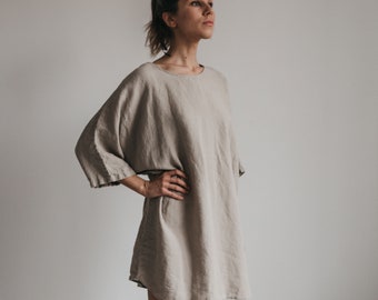 Linen dress VANESSA PLUS.  Short linen dress.. Linen tunic dress