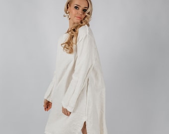 knee length dresses for ladies Linen Tunic Dress with Pockets – Old Linen Mill main image 1
