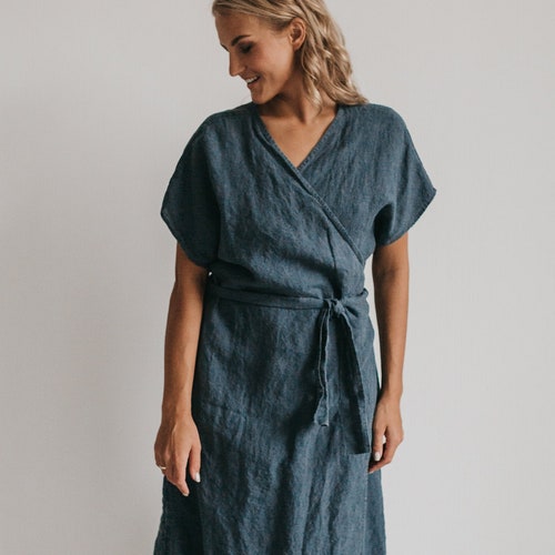 Linen Wrap Dress EMILY. Loose Wrap Linen Dress With Pockets - Etsy