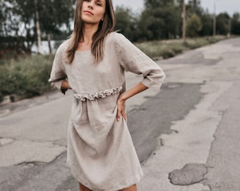 Linen dress DARTA , knee length dress women, maternity dress ,Linen tunic dress