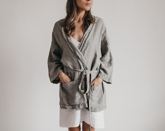 Linen shirt  LISA plus.Linen jacket.Japanese inspired oversize kimono jacket, linen clothing for women