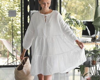 Linen dress ALMA , short linen dress,Linen kaftan, linen tunic dress. Linen clothing for women.