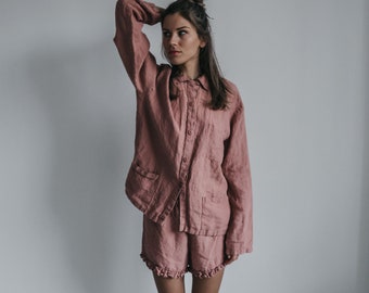 Linen shirt ERICA.  Long sleeve shirt relaxed fit, tunic shirt , classic  shirt , linen jacket