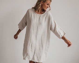 Linen dress IDA.  Linen summer  dress with pockets . Linen tunic dress, linen shirt dress