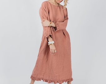 Linen dress CLAIRE . Ankle length  linen dress , 3/4 sleeves. Linen tunic dress
