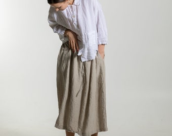 Jupe en lin ISABEL . Jupe en lin naturel. Vêtements en lin pour femmes. Jupe midi en lin