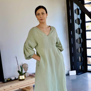 Linen Dress ESTHER Long Linen Dress linen Tunic Dress With - Etsy