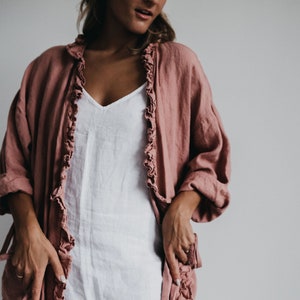 Linen dress ADELE . Linen wrap dress . Linen robe, midi dress image 6