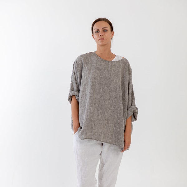 Linen shirt VANESSA .  Linen shirt  for women, 3/4  sleeve shirt , plus size shirt, tunic shirt , boho shirt oversized
