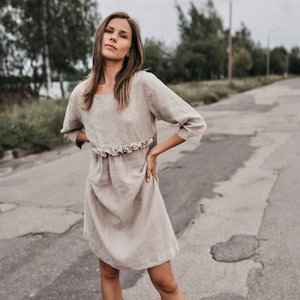 Linen dress DARTA , knee length dress women, maternity dress ,Linen tunic dress