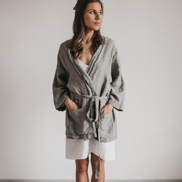 Linen shirt  LISA plus.Linen jacket.Japanese inspired oversize kimono jacket, linen clothing for women